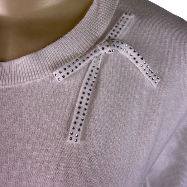 La Vila Milano Womens Eggshell Knit Sweater Bow Detail Long Sleeves Sz XS