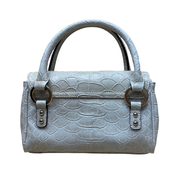 Vintage Guess Women’s Beige Faux Leather Croc Embossed G Logo Y2K Satchel Bag