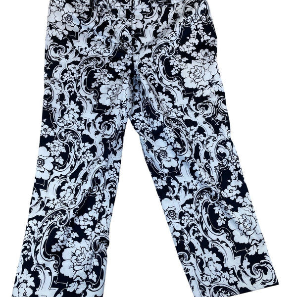 Oscarde la Renta  Womens Black & White Floral Damask Wide Leg Pants Size 14