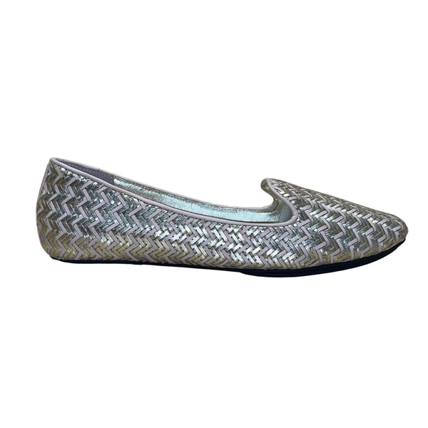 Isaac Mizrahi Women’s Gold & Pink Chevron Faux Leather Slip-On Flats Size 6.5M