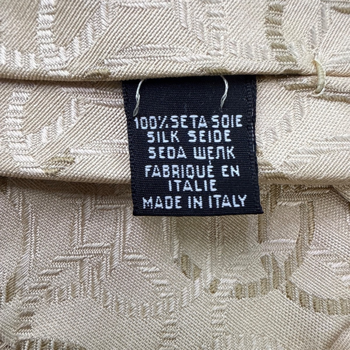 Mens Beige 100% Silk Tie Geometric Pattern Made In Italy
