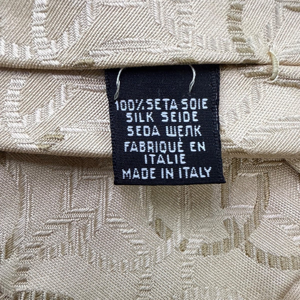 Mens Beige 100% Silk Tie Geometric Pattern Made In Italy