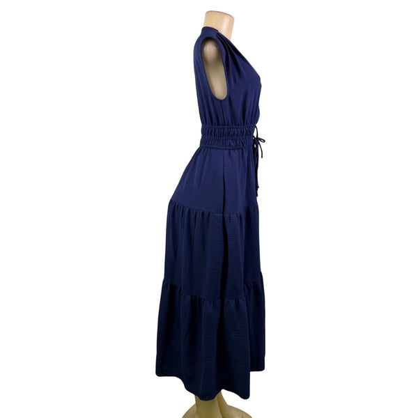 Rachel Zoe Womens Navy Maxi Dress Smocked Waist Sleeveless Tiered  Sz XS