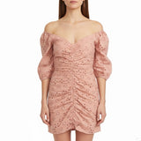 ASOS Womens Pink Eyelet Ruched Mini Dress Three-Quarter Sleeves Sz 4 - New