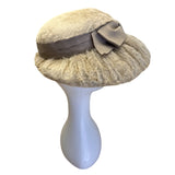 Vintage Beige Faux Fur Womens Hat With Bow Accent & Satin Lining