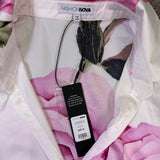 Fashion Nova Womens White Floral Roses Button-Up Shirt Size XL
