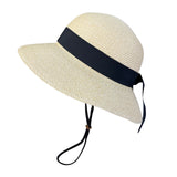 Furtalk Womens Beige Straw Sun Hat UPF 50+ Wide Brim Black Bow Summer