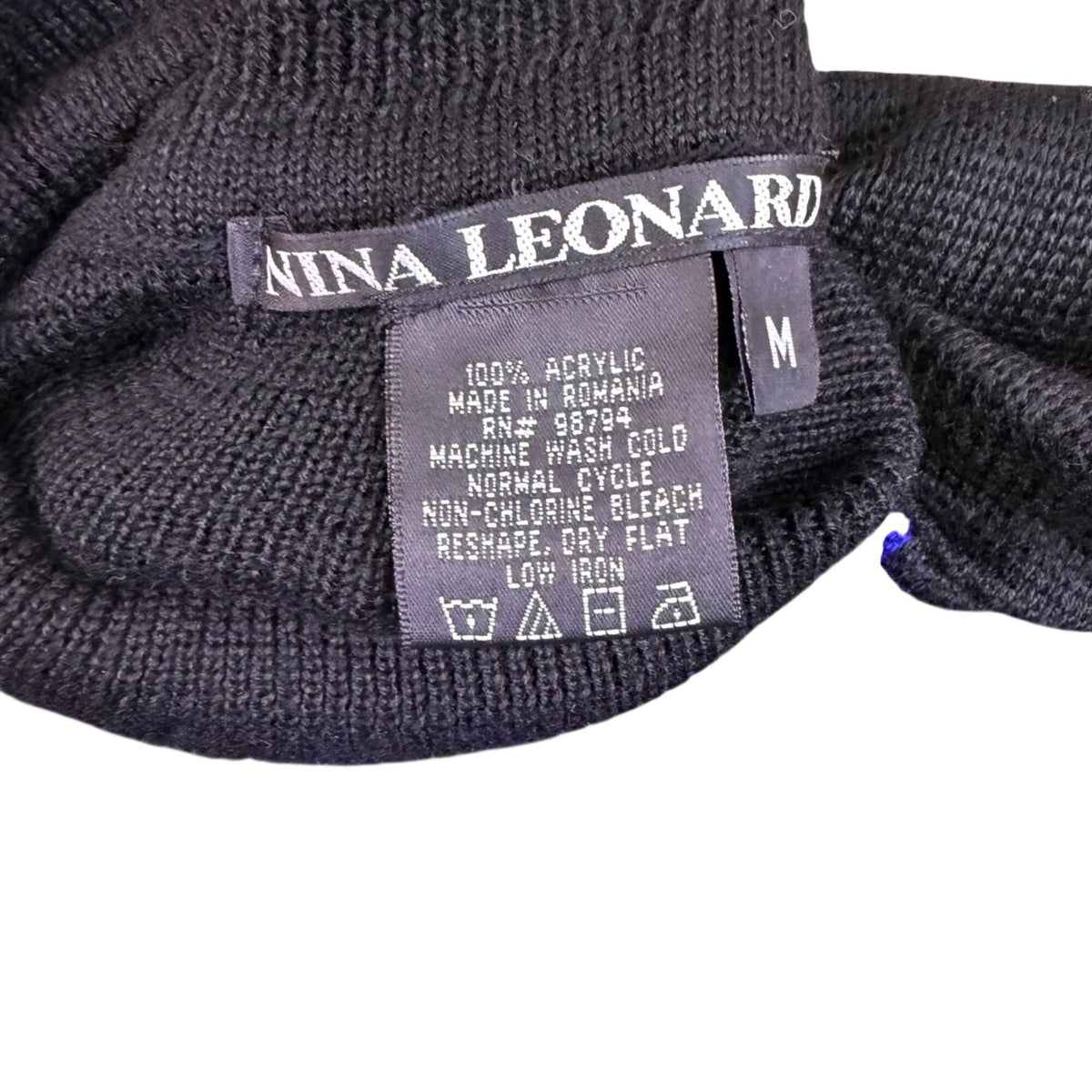 Nina Leonard Womens Black & Blue Leopard Print Turtleneck Sweater Size M