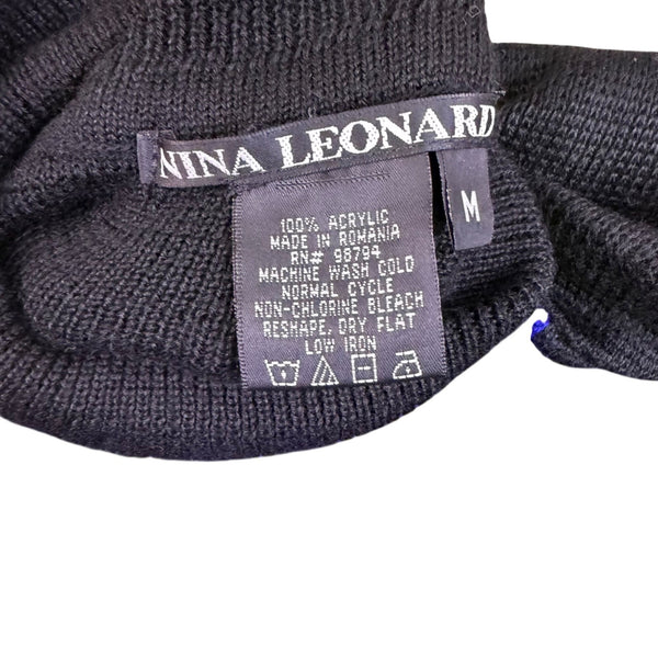 Nina Leonard Womens Black & Blue Leopard Print Turtleneck Sweater Size M