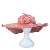Pink Womens Organza Wide Brim Flower Fascinator Hat Lightweight Elegant Sun Hat