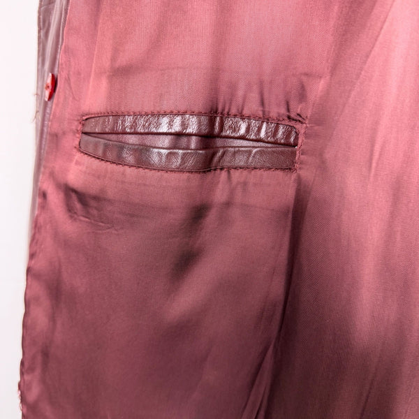 Tfc Women Maroon 100% Genuine Leather Belted Trench Coat Lined With Rayon Sz 8