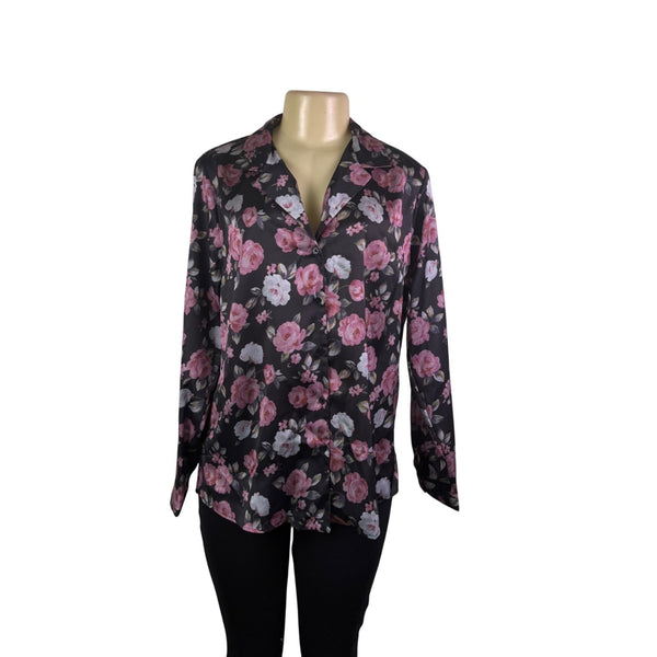 Asos Womens Black & Pink Floral Button-Up Long Sleeve Shirt Size US 8