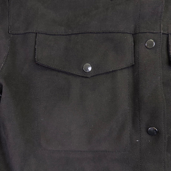 Truth Women Black Faux Leather Button-Down Shirt With Pockets Sz Small 