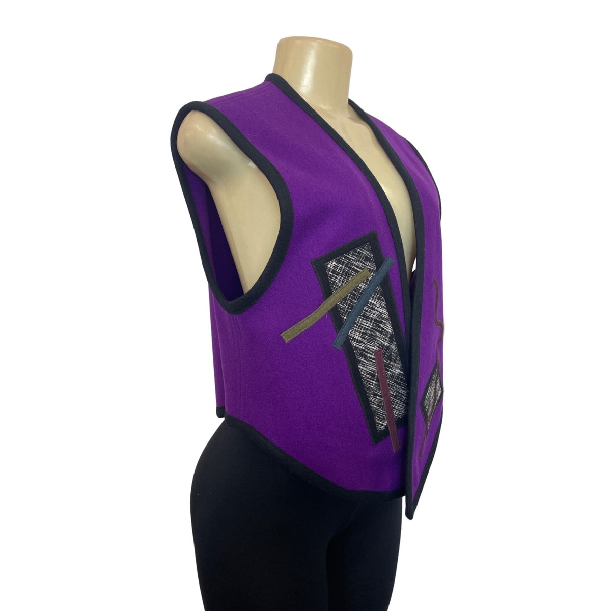 Beppa 2 Women’s 80's Vintage Purple Geometric Art  Open Vest Sz 1