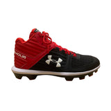 Under Armour Mens Black & Red TPU Yard Mid Top Baseball Cleats Size 11