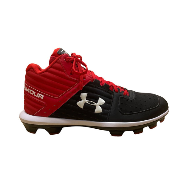 Under Armour Mens Black & Red TPU Yard Mid Top Baseball Cleats Size 11