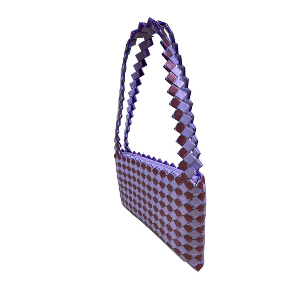Women’s Woven Plastic Purple & Red Candy Wrapper Strawberry Shoulder Bag