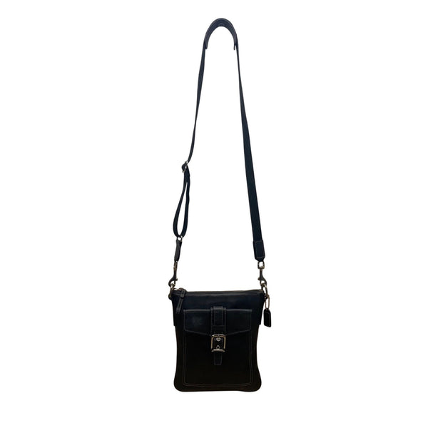 Coach Women’s Black Leather Front Buckle Detail Adjustable Strap Crossbody Bag