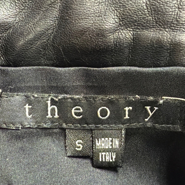 Theory Womens Black Leather Jacket Small Italy Epaulet Bomber Style Zip Closure