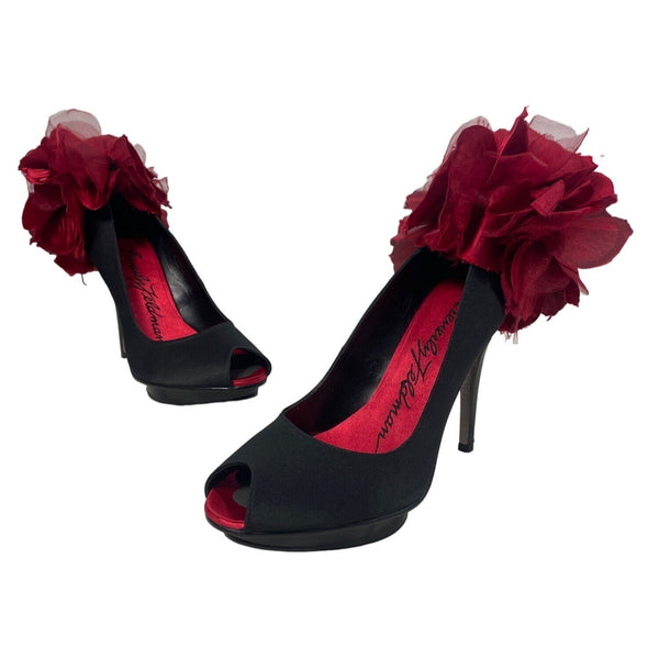 Beverly Feldman Women's Black Peep Toe Platforms 4.5in Heel Sz 8 (EU 38)