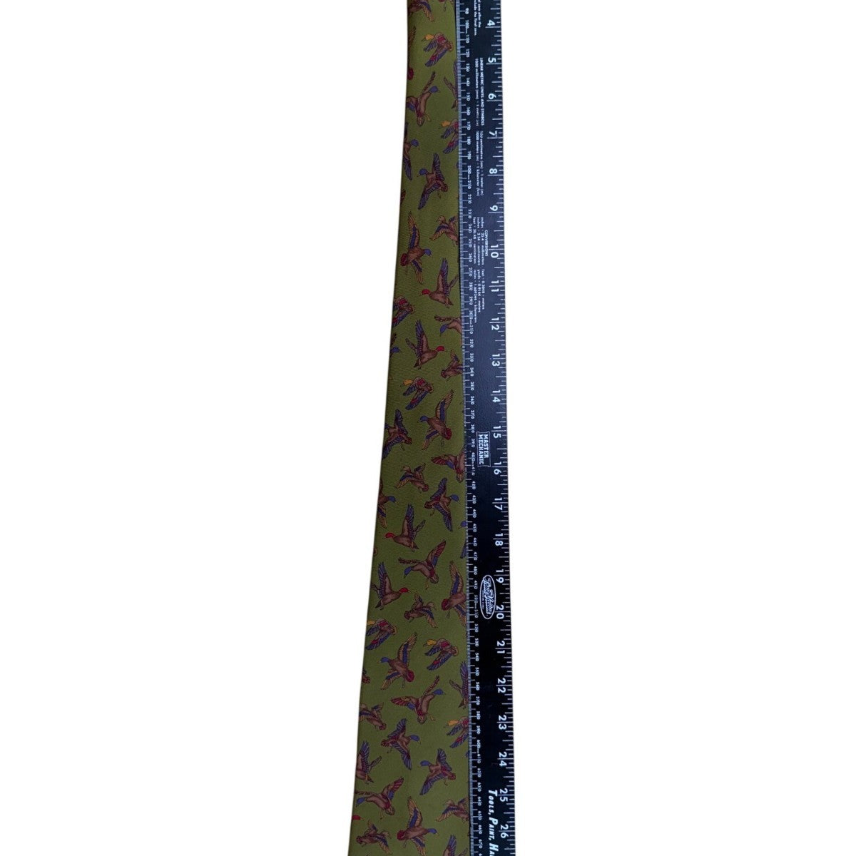 Ferragamo Mens Green Silk Tie Mallard Duck Animal Print Made In Italy