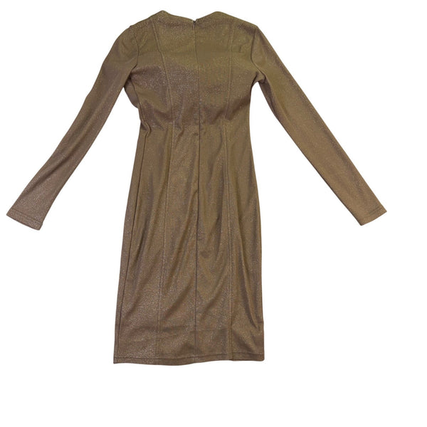 Entry Womens Gold Long-Sleeve Glitter Bodycon Elegant Style Dress Size S