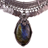 Kirks Folly Womens Silver Tone Labradorite Wire-Wrapped Statement Necklace