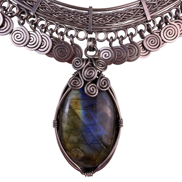 Kirks Folly Womens Silver Tone Labradorite Wire-Wrapped Statement Necklace