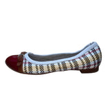 AGL Women’s White Multicolor Patterned Woven Leather Cap Toe Buckle Flats Sz 9US