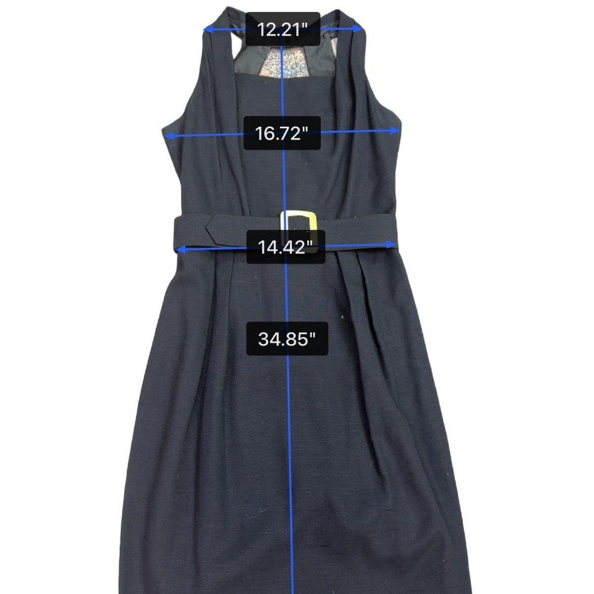 Black Sleeveless Dress With Belted Waist Gold Buckle Design Womens Size 12