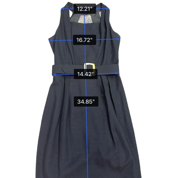 Black Sleeveless Dress With Belted Waist Gold Buckle Design Womens Size 12