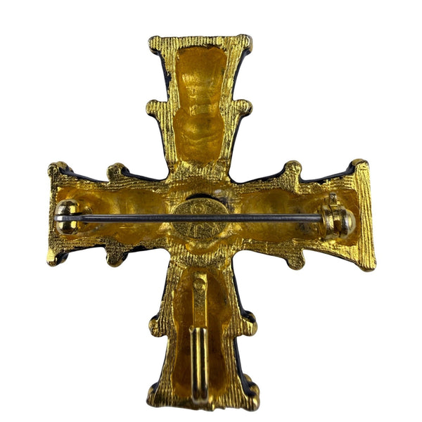 Kenneth Jay Lane Womens Black & Gold Tone Brooch Cross Style Pin