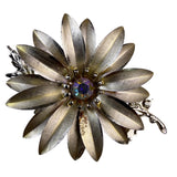 Vintage Gold Tone Floral Brooch Rhinestone Center Pin  Elegant Design