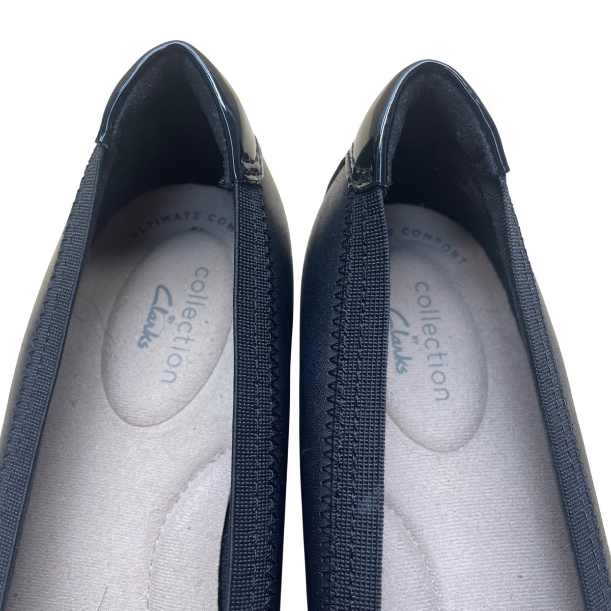 Clarks Women’s Black Leather Patent Cap Toe Wedge Ballet Flats Size 7M