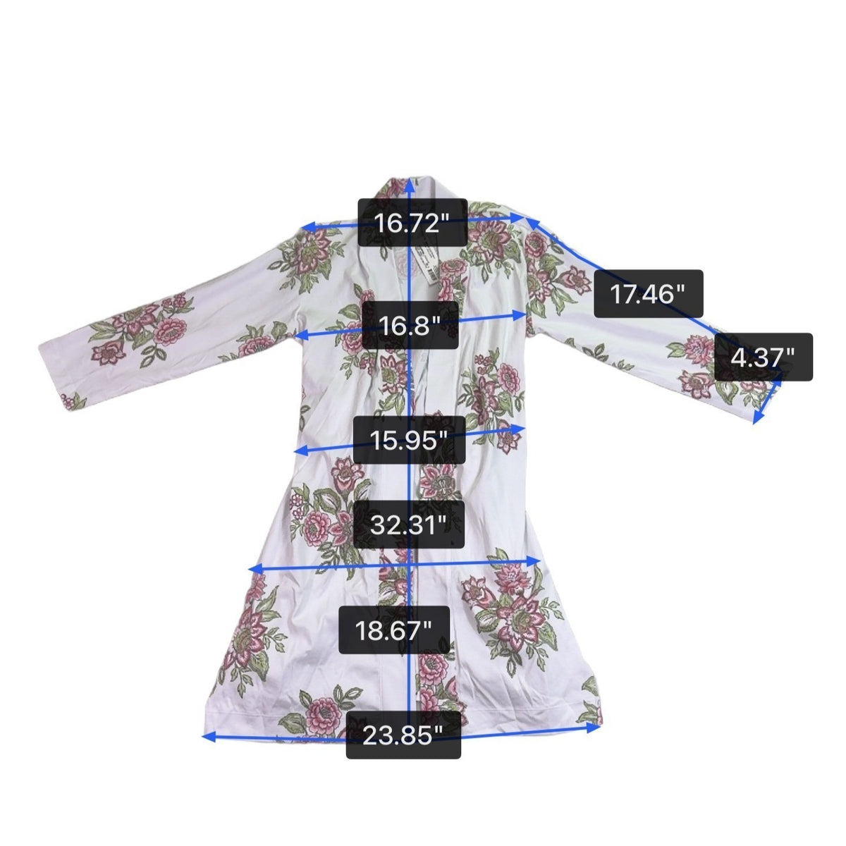 The Company Store Womens White Pink Floral Robe Relaxed Fit  Sz XS
