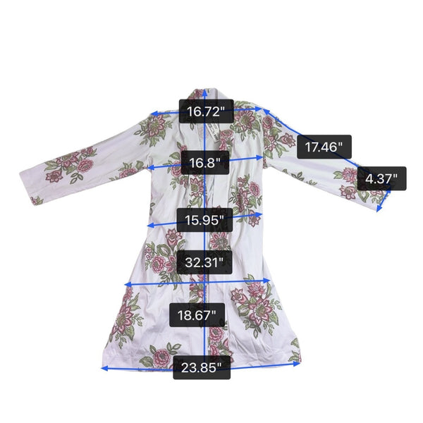 The Company Store Womens White Pink Floral Robe Relaxed Fit  Sz XS