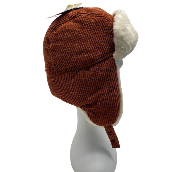 High Desert Gear Unisex Corduroy Faux Fur Trapper Ear Flaps Brown Cream One Size