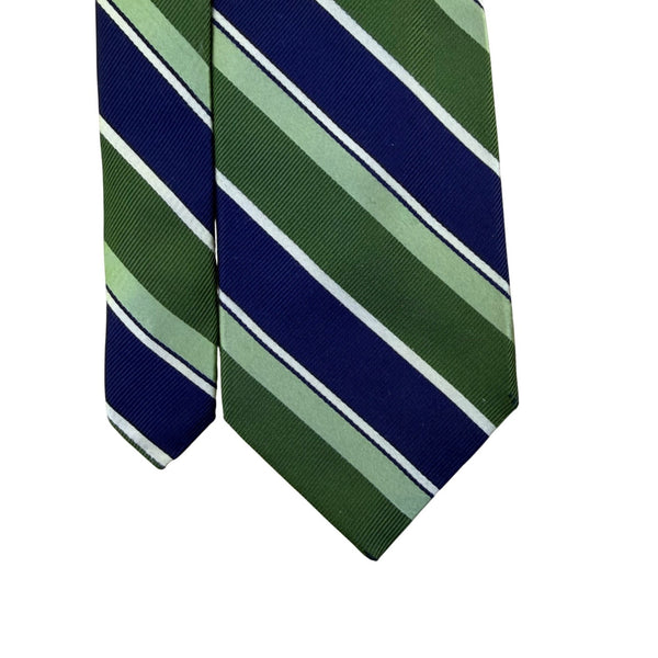 Jos. A. Bank Mens Green & Blue Silk Blend Striped Tie Italy Signature Collection