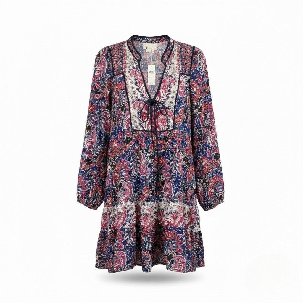 By Anthropologie Womens Multicolor 100% Viscose Printed Long Sleeve Mini Dress S