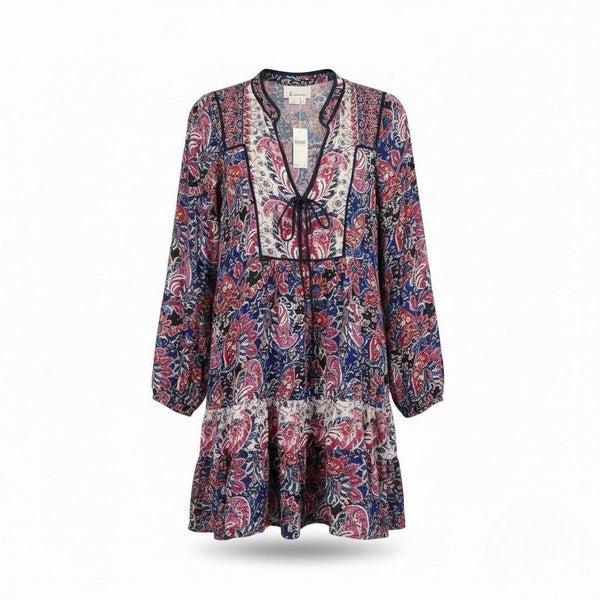 By Anthropologie Womens Multicolor 100% Viscose Printed Long Sleeve Mini Dress S