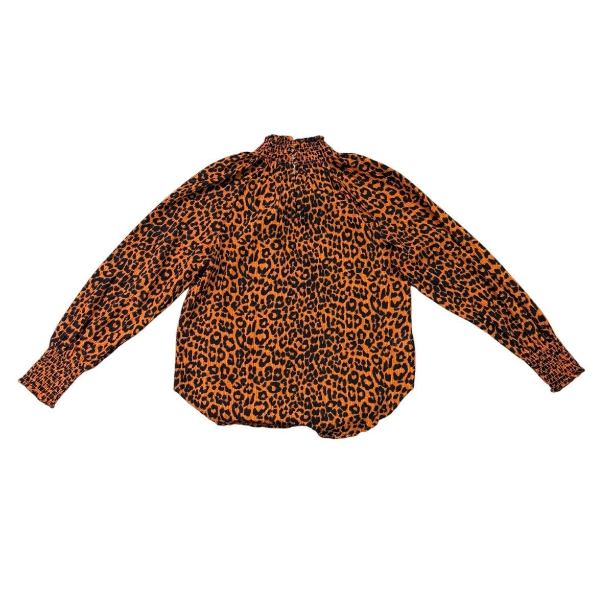 Loft Womens Black/Orange Leopard Print Smocked Long Sleeve Blouse Sz XS
