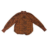 Loft Womens Black/Orange Leopard Print Smocked Long Sleeve Blouse Sz XS