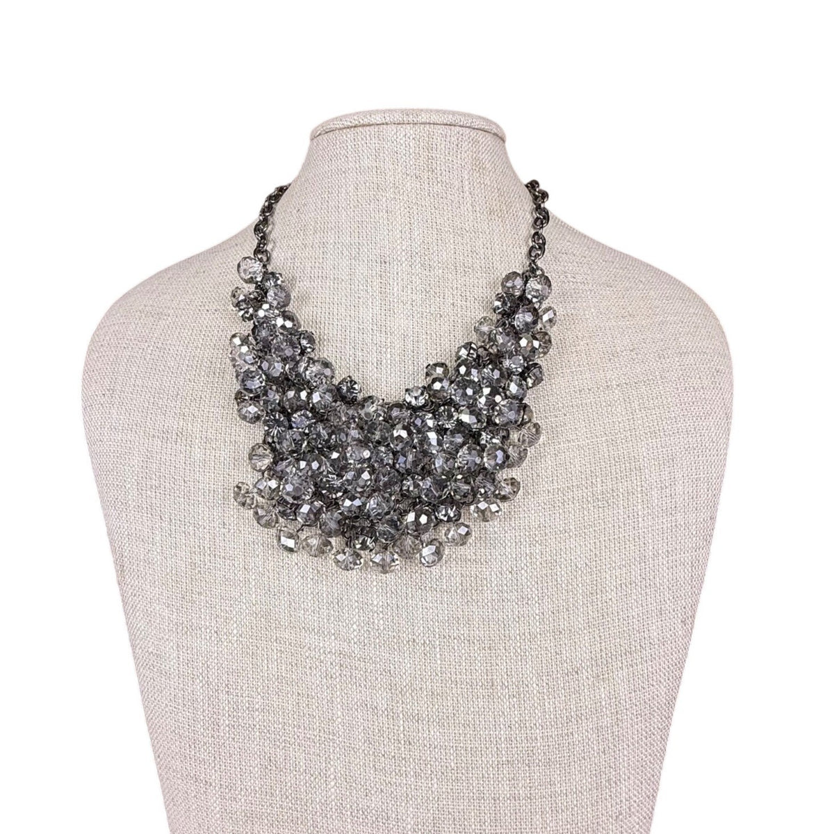 Statement Choker Necklace Women Black Chain Crystal Bead Dramatic Cluster Adjust