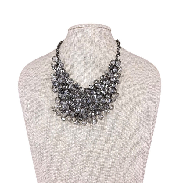 Statement Choker Necklace Women Black Chain Crystal Bead Dramatic Cluster Adjust