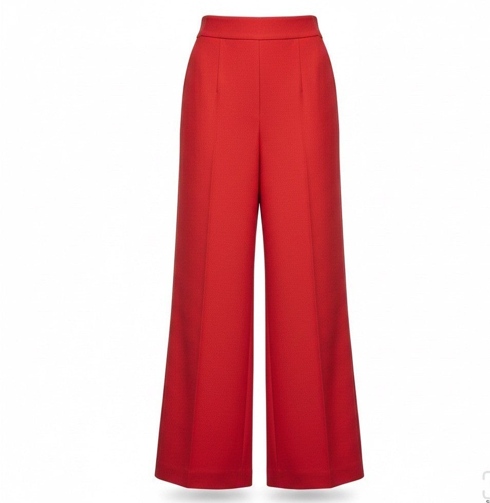 Zara Womens Red Wide-Leg High-Waist Trousers Size S