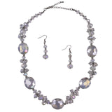Vintage Womens Clear Crystal Bead Necklace & Earrings Set Adjustable Chain