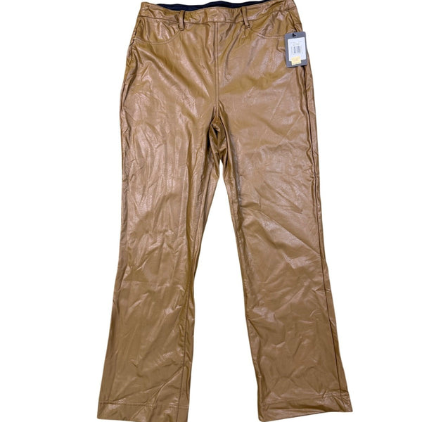 Lysse Womens Brown Polyurethane Faux Leather Pants Chic Stretch Flared Design Sz