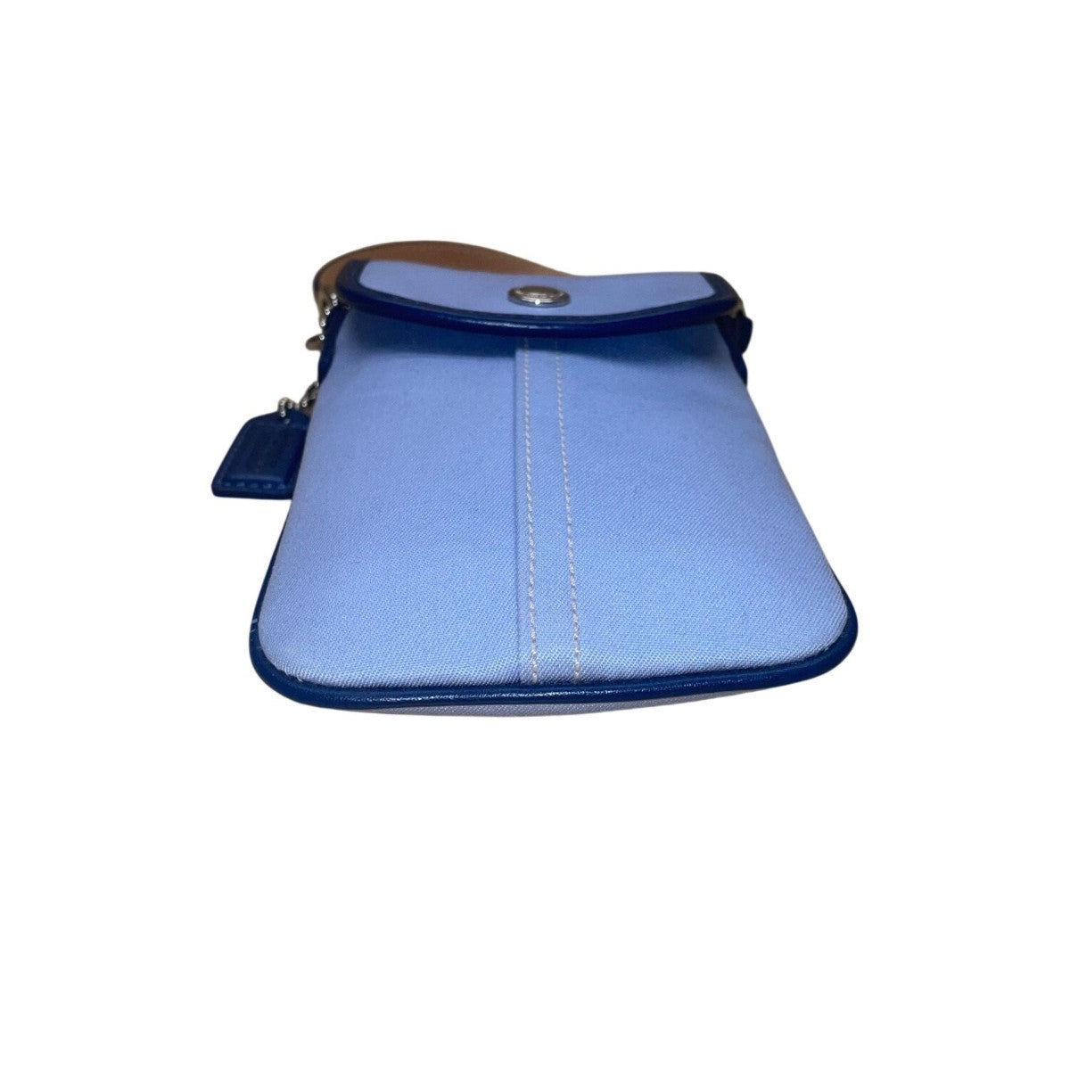 Coach Women’s Light Blue Fabric & Leather With Signature Detail Wristlet Bag