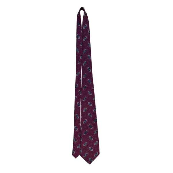Polo Ralph Lauren Mens Burgundy 100% Silk Patterned Tie Geometric Design