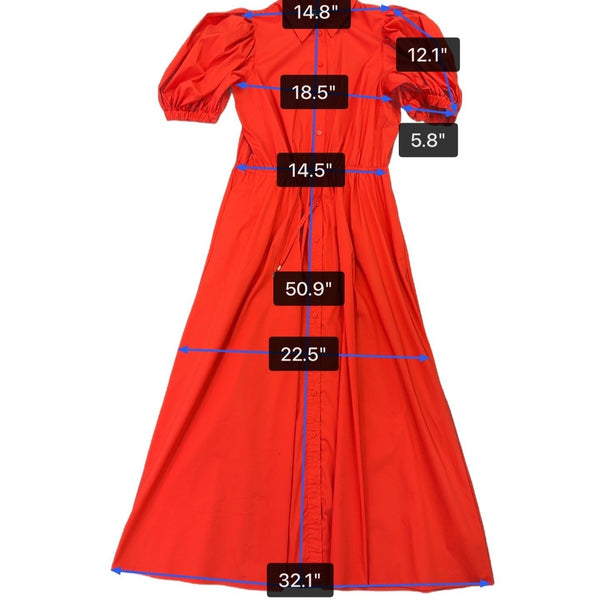 Lauren Ralph Lauren Womens Red Button-Up Puff Sleeve Midi Dress Sz 12 - New